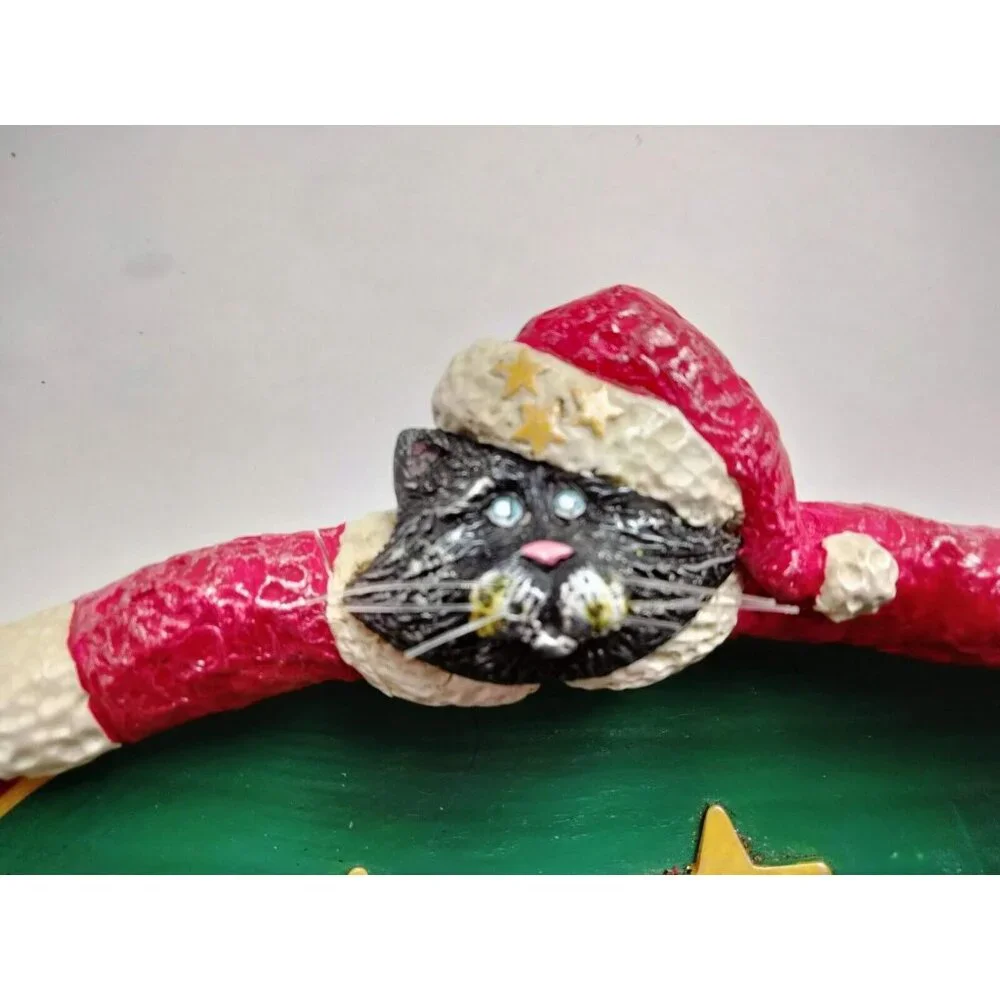 Kurt S Adler Oval Bowl Santa Cat Vintage Candy Dish Distressed Decor